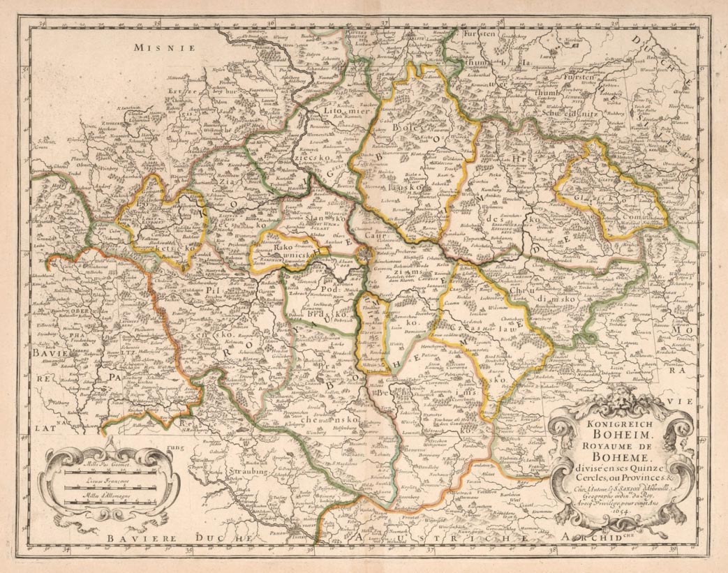 Mapa Českého království Nicolase Sansona z roku 1654